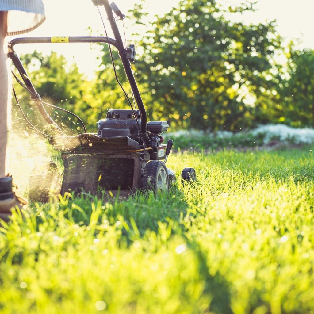 man mowing lawn